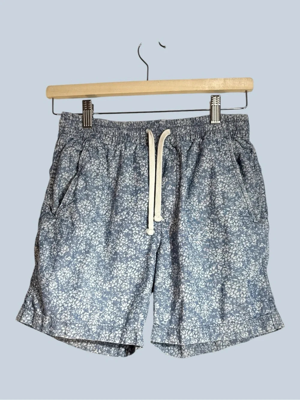 J Crew Denim Blue Flower Pattern Drawstring Swim Shorts Size XS